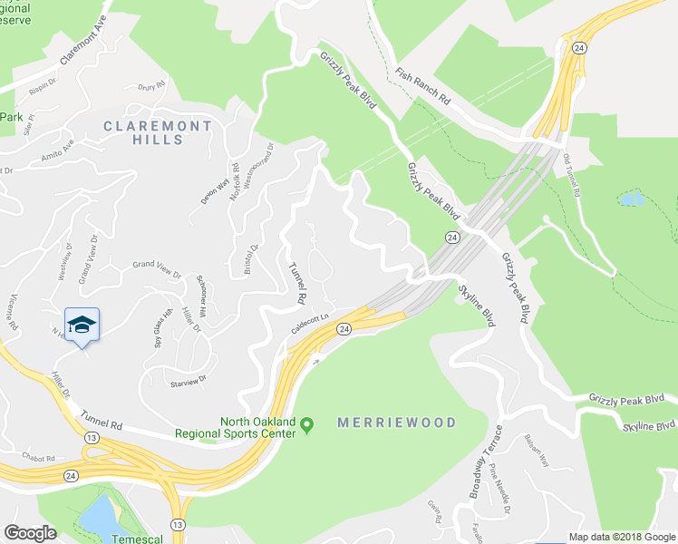 map of restaurants, bars, coffee shops, grocery stores, and more near 220 Caldecott Lane in Oakland