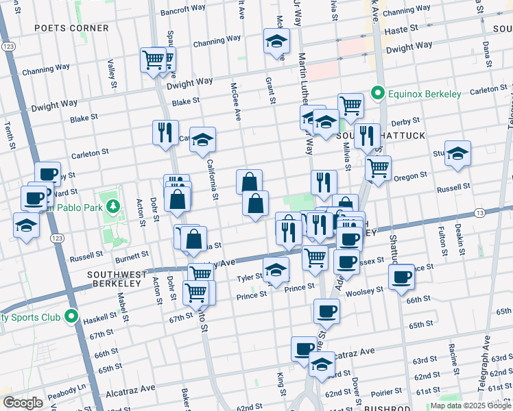 map of restaurants, bars, coffee shops, grocery stores, and more near 2812 McGee Avenue in Berkeley