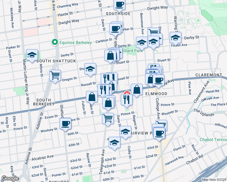 map of restaurants, bars, coffee shops, grocery stores, and more near 2917 Telegraph Avenue in Berkeley