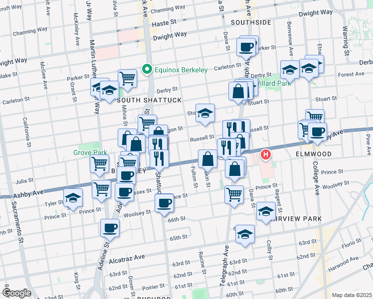 map of restaurants, bars, coffee shops, grocery stores, and more near 2901 Fulton Street in Berkeley