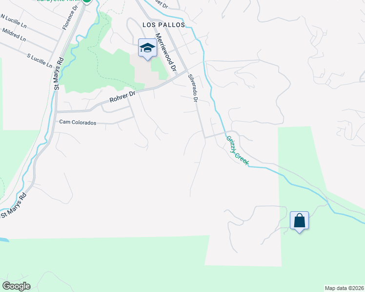 map of restaurants, bars, coffee shops, grocery stores, and more near 124 Marsha Place in Lafayette