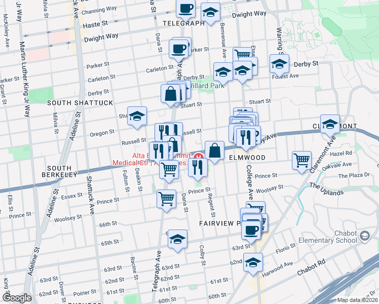 map of restaurants, bars, coffee shops, grocery stores, and more near 2935 Florence Street in Berkeley