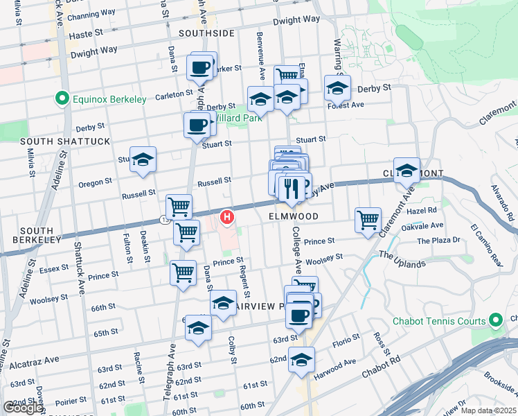 map of restaurants, bars, coffee shops, grocery stores, and more near 2623 Ashby Avenue in Berkeley