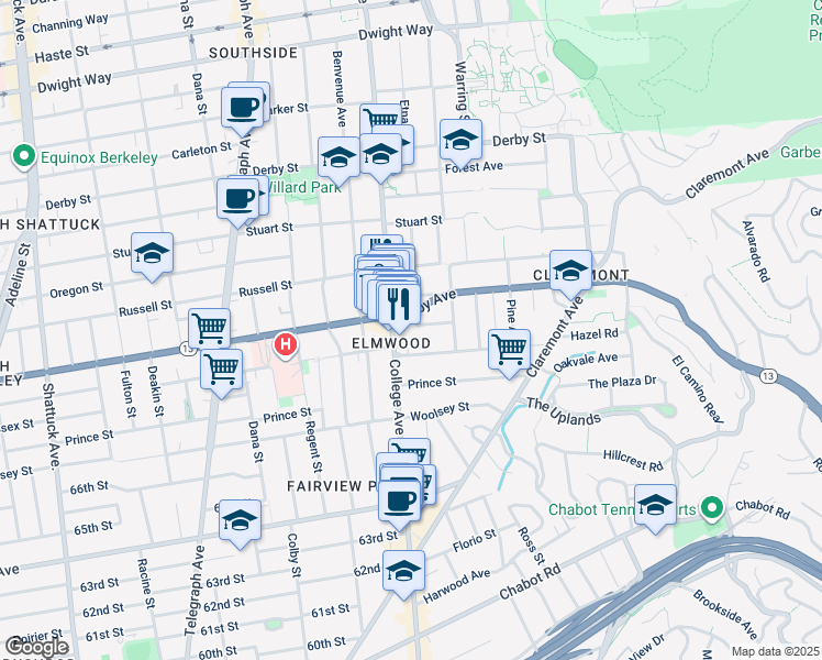 map of restaurants, bars, coffee shops, grocery stores, and more near in Berkeley