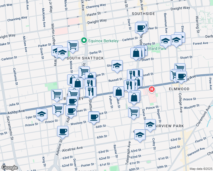 map of restaurants, bars, coffee shops, grocery stores, and more near 2901 Fulton Street in Berkeley