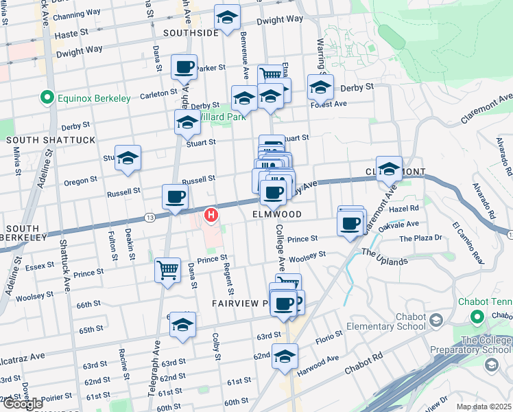 map of restaurants, bars, coffee shops, grocery stores, and more near 2940 Benvenue Avenue in Berkeley