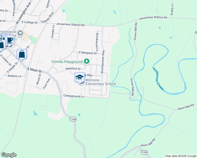 map of restaurants, bars, coffee shops, grocery stores, and more near 603 Woodspointe Way in Wilmore