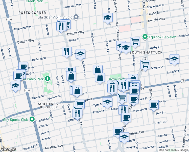 map of restaurants, bars, coffee shops, grocery stores, and more near 2812 McGee Avenue in Berkeley
