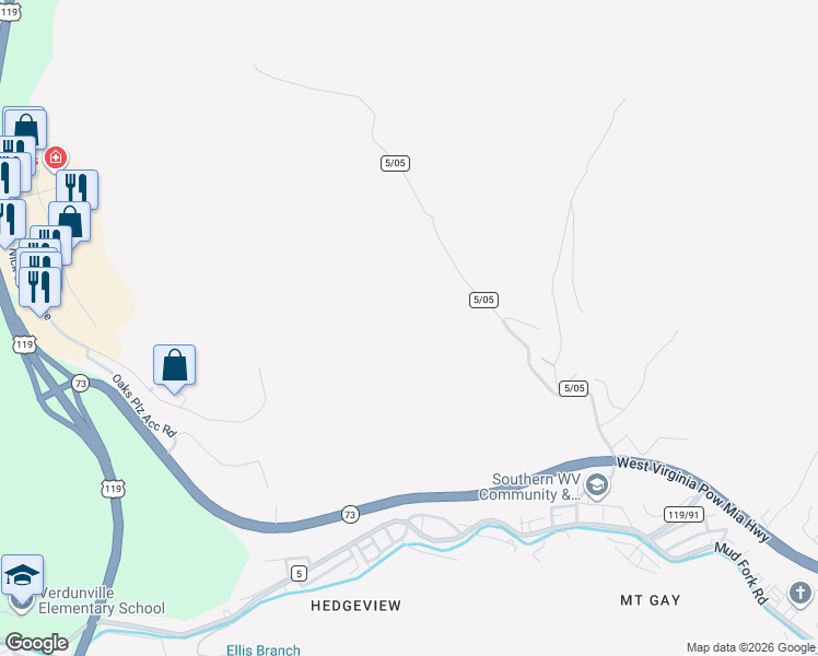 map of restaurants, bars, coffee shops, grocery stores, and more near 801 Lower Dempsey Branch Road in Mount Gay-Shamrock