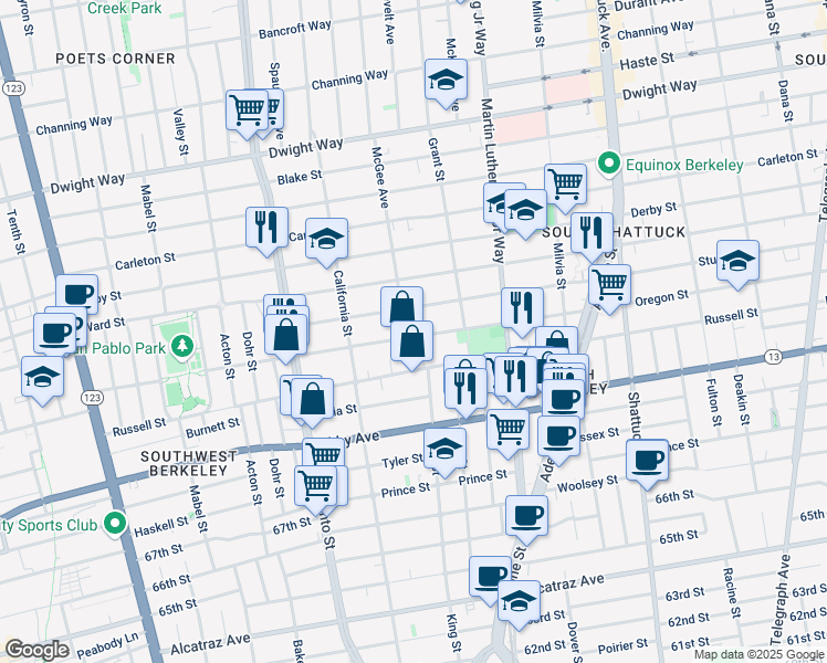 map of restaurants, bars, coffee shops, grocery stores, and more near 2812 McGee Avenue in Berkeley