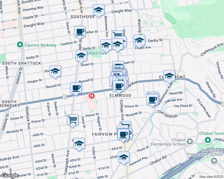 map of restaurants, bars, coffee shops, grocery stores, and more near 2940 Benvenue Avenue in Berkeley