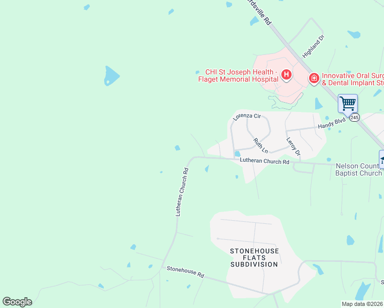 map of restaurants, bars, coffee shops, grocery stores, and more near 940-1498 Lutheran Church Road in Bardstown