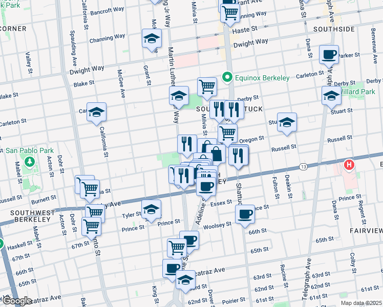 map of restaurants, bars, coffee shops, grocery stores, and more near in Berkeley