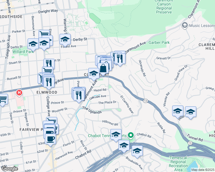 map of restaurants, bars, coffee shops, grocery stores, and more near 40 Domingo Avenue in Berkeley