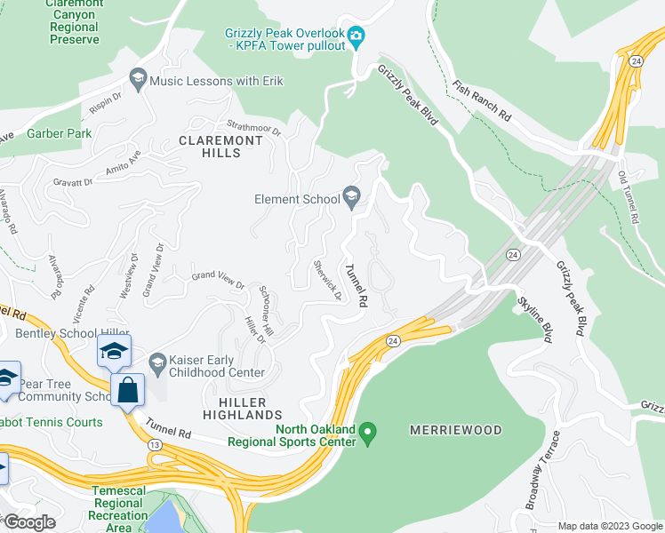 map of restaurants, bars, coffee shops, grocery stores, and more near 6945 Charing Cross Road in Berkeley