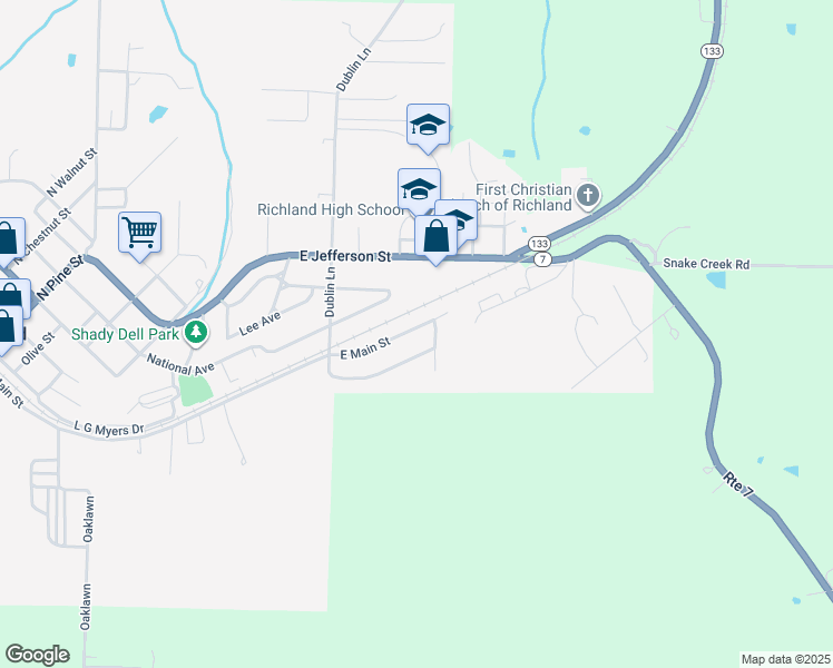 map of restaurants, bars, coffee shops, grocery stores, and more near 733 East Main Street in Richland