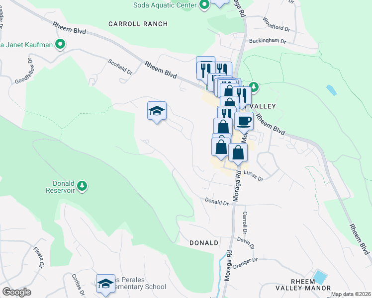 map of restaurants, bars, coffee shops, grocery stores, and more near 2036-2038 Ascot Drive in Moraga