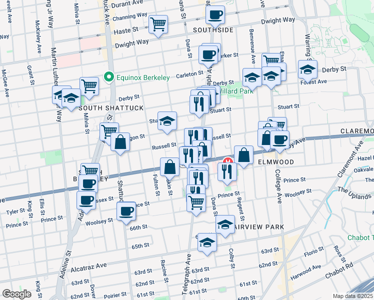 map of restaurants, bars, coffee shops, grocery stores, and more near 2318 Howe Street in Berkeley