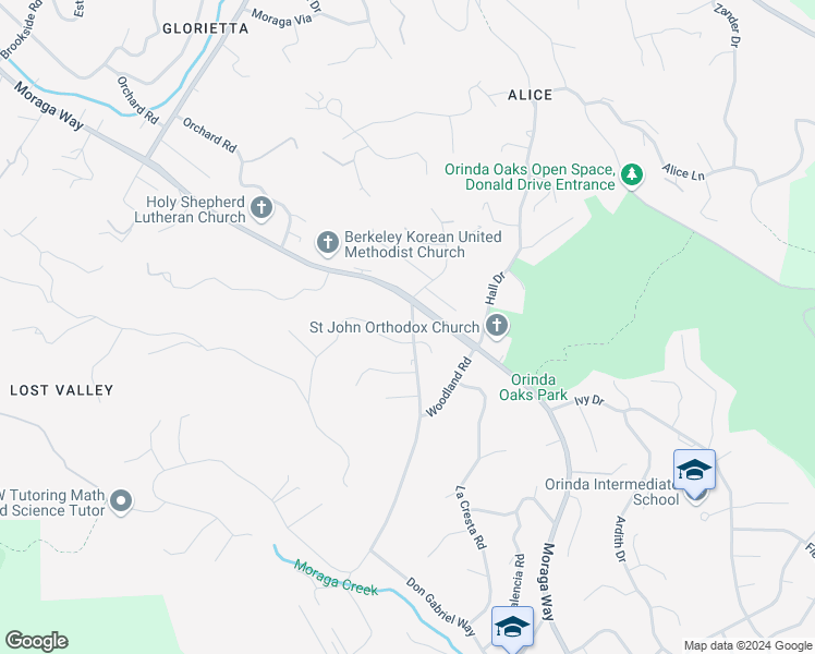 map of restaurants, bars, coffee shops, grocery stores, and more near 6 Valley View Drive in Orinda