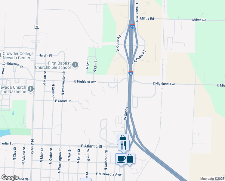 map of restaurants, bars, coffee shops, grocery stores, and more near 716 East Highland Avenue in Nevada