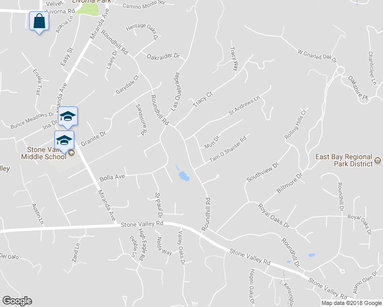 map of restaurants, bars, coffee shops, grocery stores, and more near 3143 Roundhill Road in Alamo