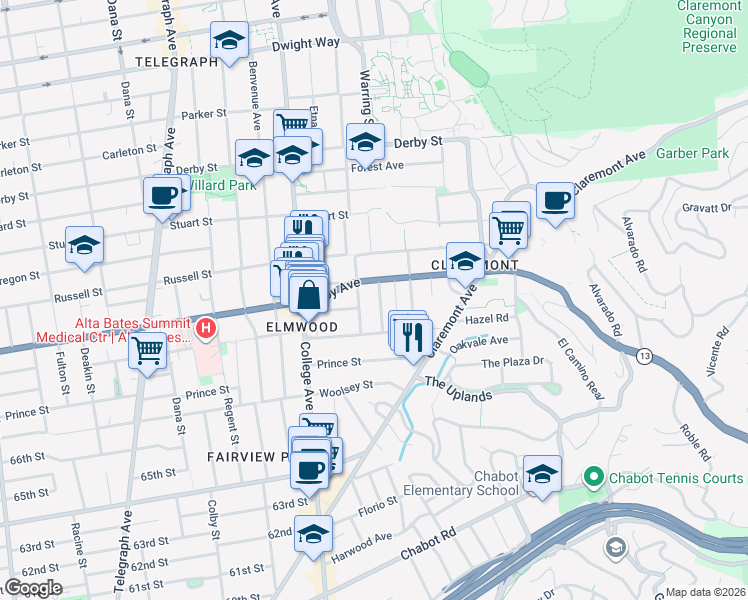 map of restaurants, bars, coffee shops, grocery stores, and more near in Berkeley