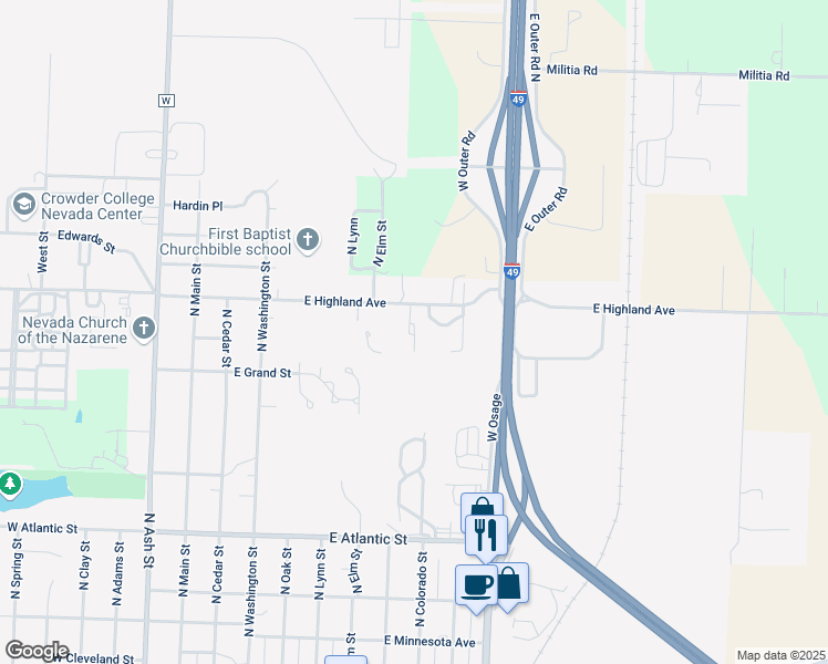 map of restaurants, bars, coffee shops, grocery stores, and more near 716-746 East Highland Avenue in Nevada