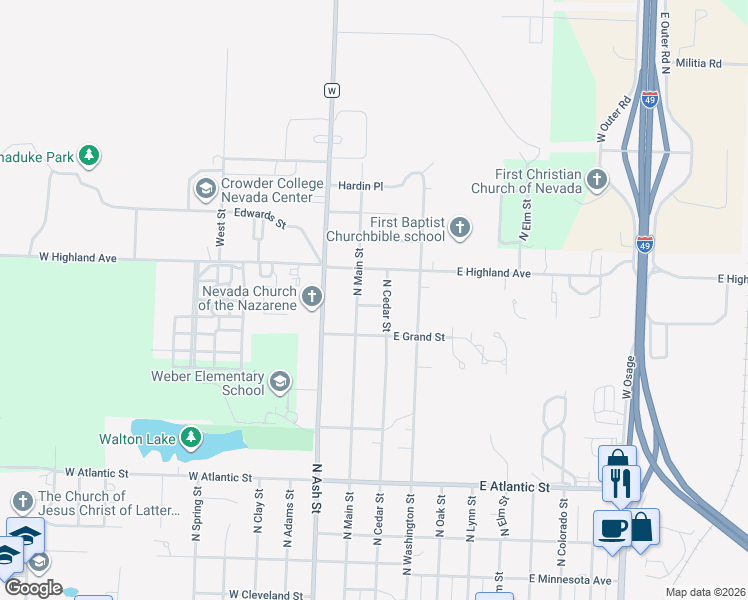 map of restaurants, bars, coffee shops, grocery stores, and more near 116w West Sentinel Avenue in Nevada