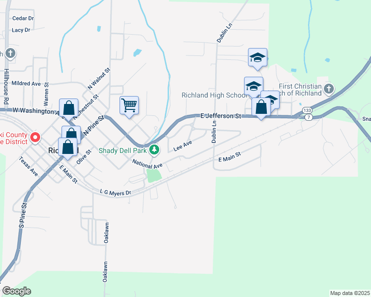 map of restaurants, bars, coffee shops, grocery stores, and more near 509 Lee Avenue in Richland