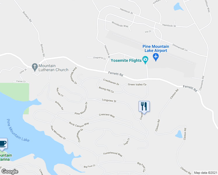 map of restaurants, bars, coffee shops, grocery stores, and more near 20735 Rising Hill Cir in Groveland-Big Oak Flat
