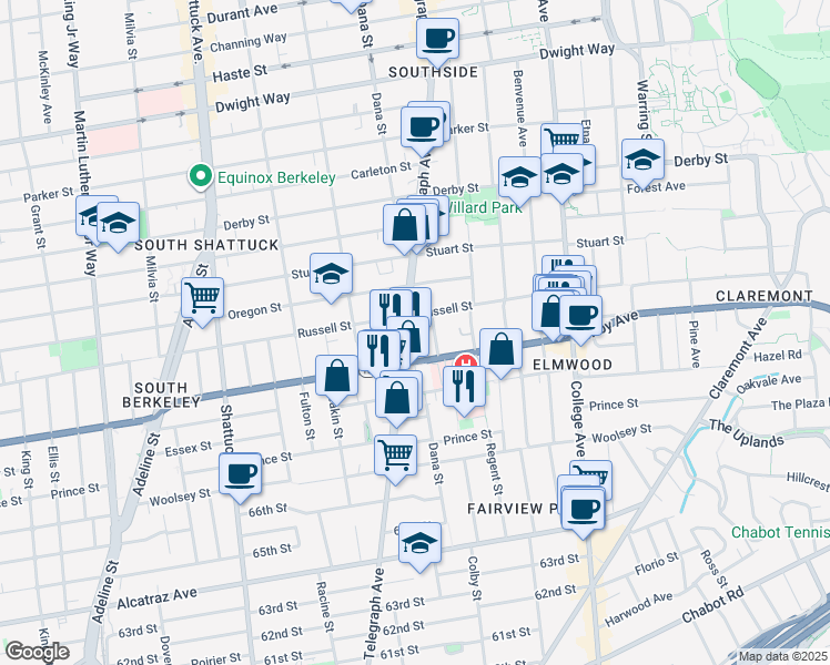 map of restaurants, bars, coffee shops, grocery stores, and more near 2917 Telegraph Avenue in Berkeley