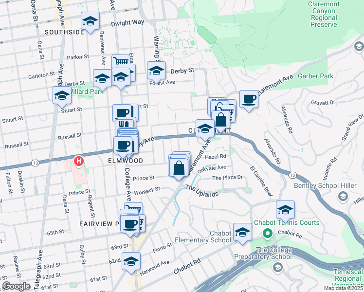 map of restaurants, bars, coffee shops, grocery stores, and more near 2948 Pine Avenue in Berkeley