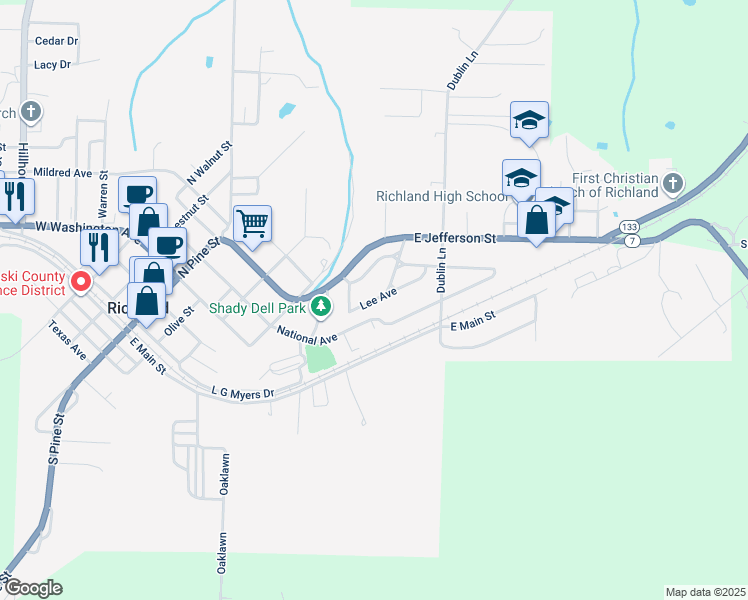 map of restaurants, bars, coffee shops, grocery stores, and more near 509 Lee Avenue in Richland