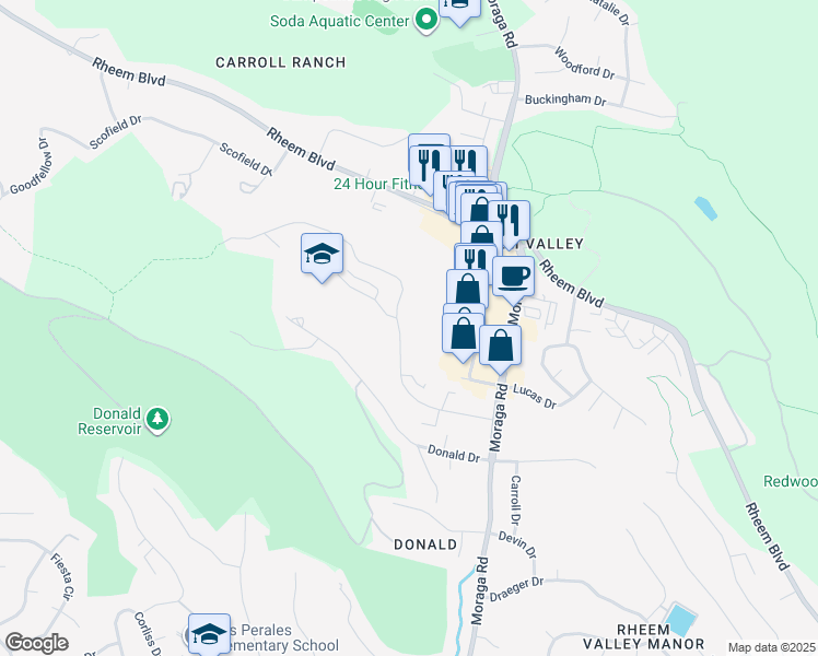 map of restaurants, bars, coffee shops, grocery stores, and more near 2039 Ascot Drive in Moraga