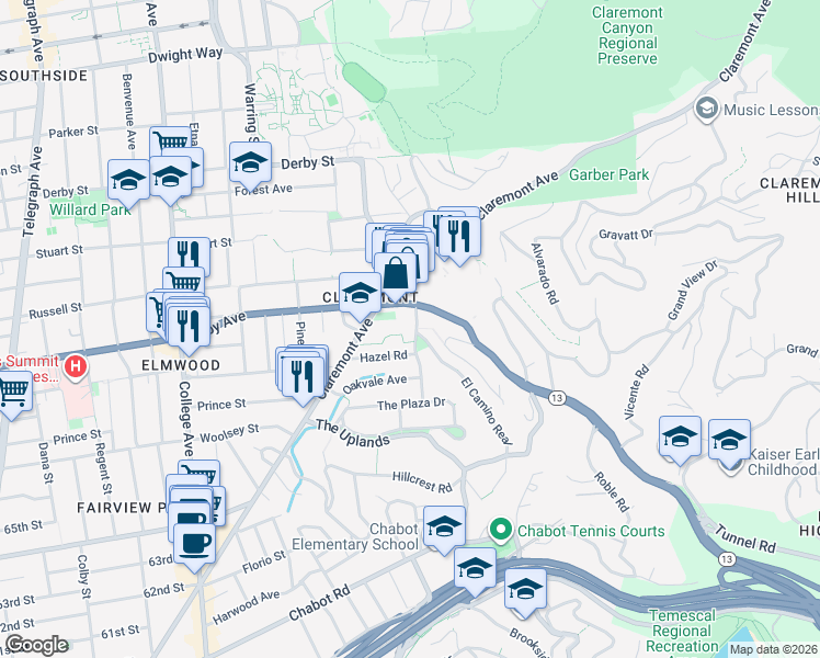 map of restaurants, bars, coffee shops, grocery stores, and more near 40 Domingo Avenue in Berkeley