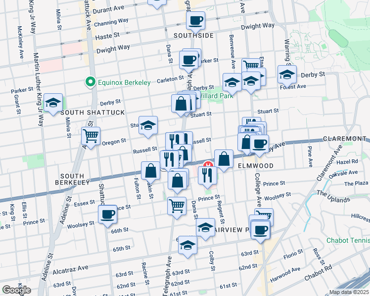 map of restaurants, bars, coffee shops, grocery stores, and more near 2917 Telegraph Avenue in Berkeley
