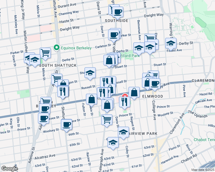 map of restaurants, bars, coffee shops, grocery stores, and more near 2318 Howe Street in Berkeley
