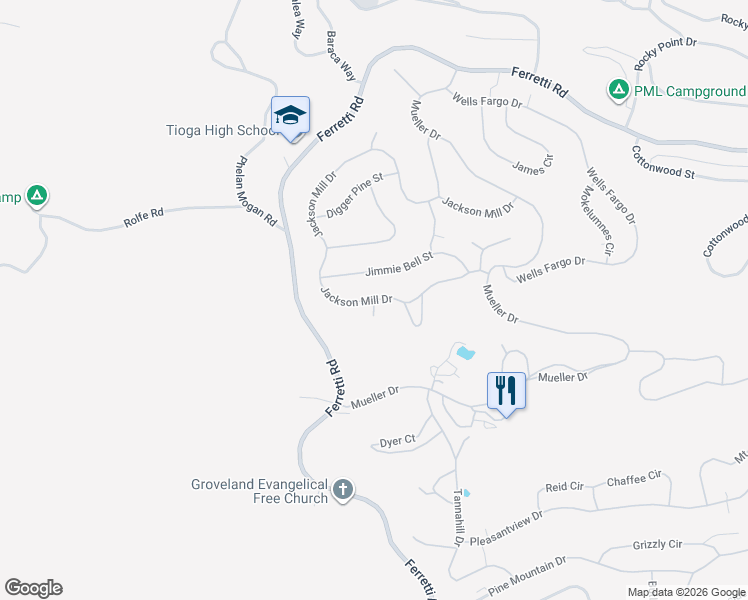 map of restaurants, bars, coffee shops, grocery stores, and more near De Ferrari Court in Groveland