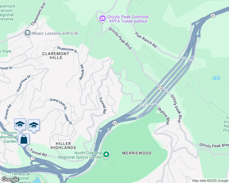 map of restaurants, bars, coffee shops, grocery stores, and more near 220 Caldecott Lane in Oakland