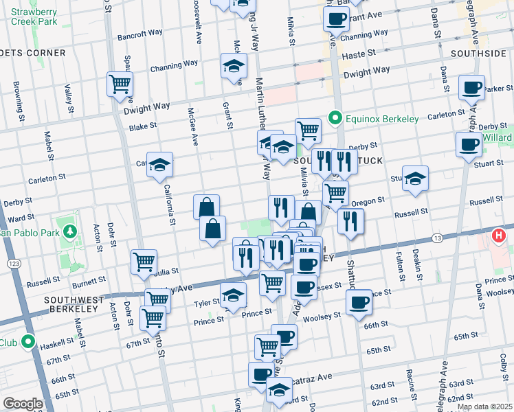 map of restaurants, bars, coffee shops, grocery stores, and more near 1805 Oregon Street in Berkeley