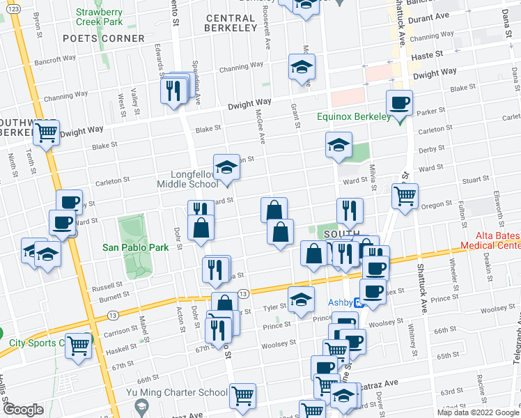 map of restaurants, bars, coffee shops, grocery stores, and more near in Berkeley