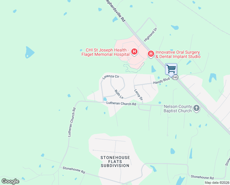 map of restaurants, bars, coffee shops, grocery stores, and more near 201 Ruth Lane in Bardstown