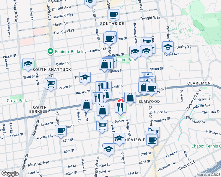 map of restaurants, bars, coffee shops, grocery stores, and more near 2917 Telegraph Avenue in Berkeley