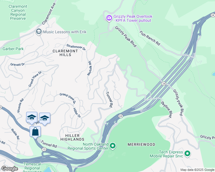map of restaurants, bars, coffee shops, grocery stores, and more near 280 Caldecott Lane in Oakland
