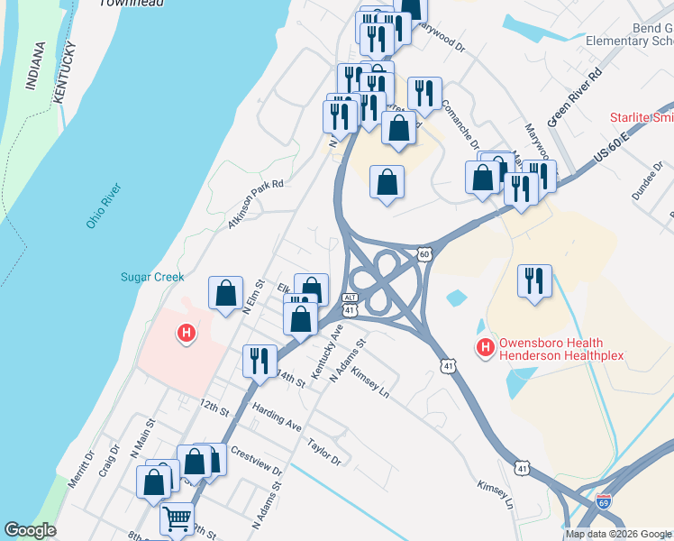 map of restaurants, bars, coffee shops, grocery stores, and more near 1709 N Green St in Henderson