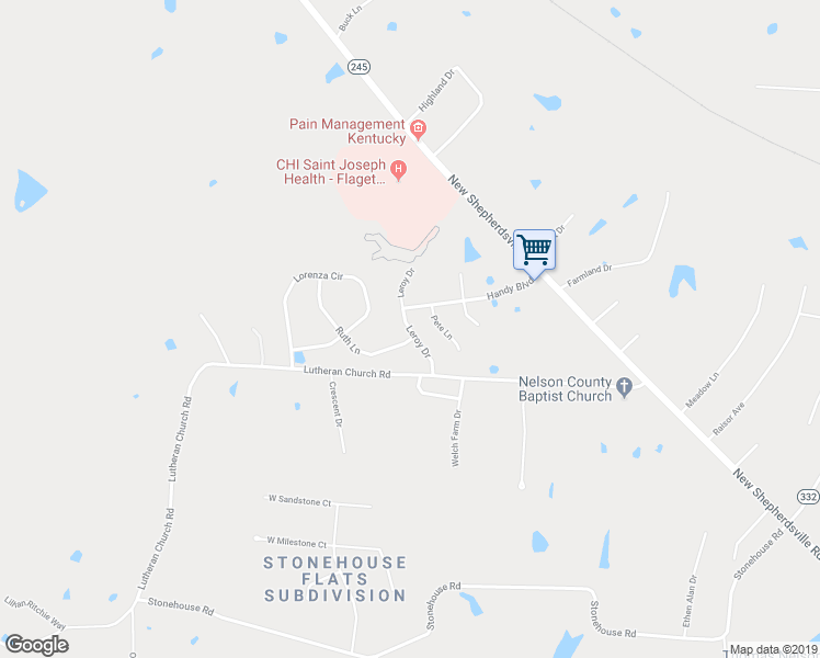 map of restaurants, bars, coffee shops, grocery stores, and more near 102 Leroy Drive in Bardstown