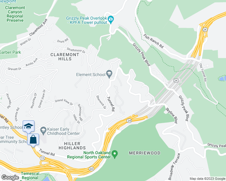 map of restaurants, bars, coffee shops, grocery stores, and more near 260 Caldecott Lane in Oakland