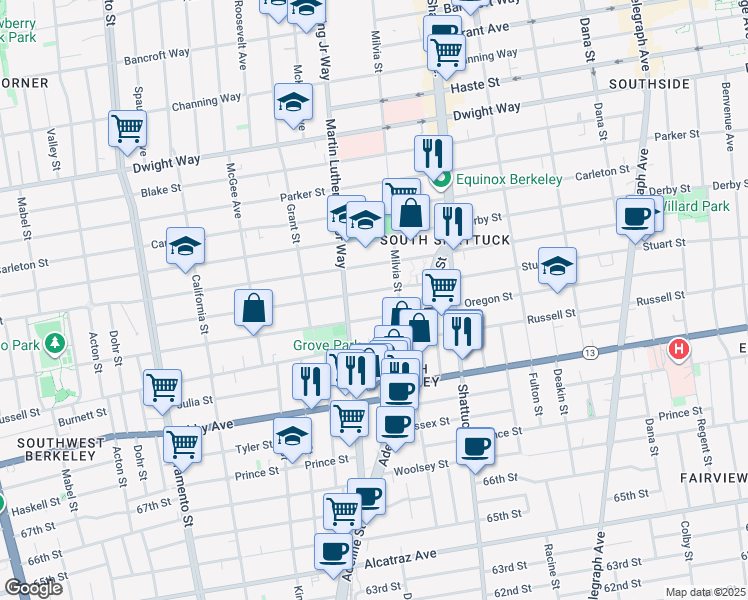 map of restaurants, bars, coffee shops, grocery stores, and more near in Berkeley