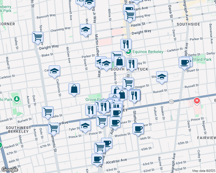 map of restaurants, bars, coffee shops, grocery stores, and more near in Berkeley