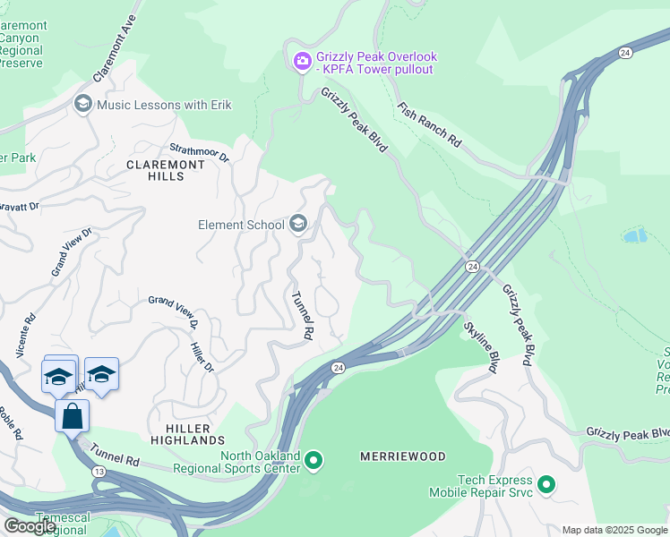 map of restaurants, bars, coffee shops, grocery stores, and more near 240 Caldecott Lane in Oakland